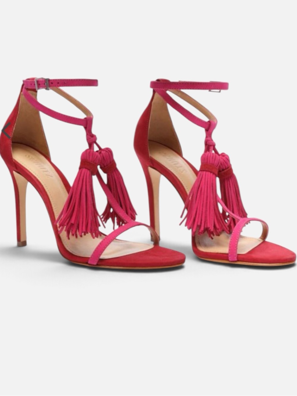 Schutz Fuchsia Suede Tassel Ankle Strap Heels Size 6.5